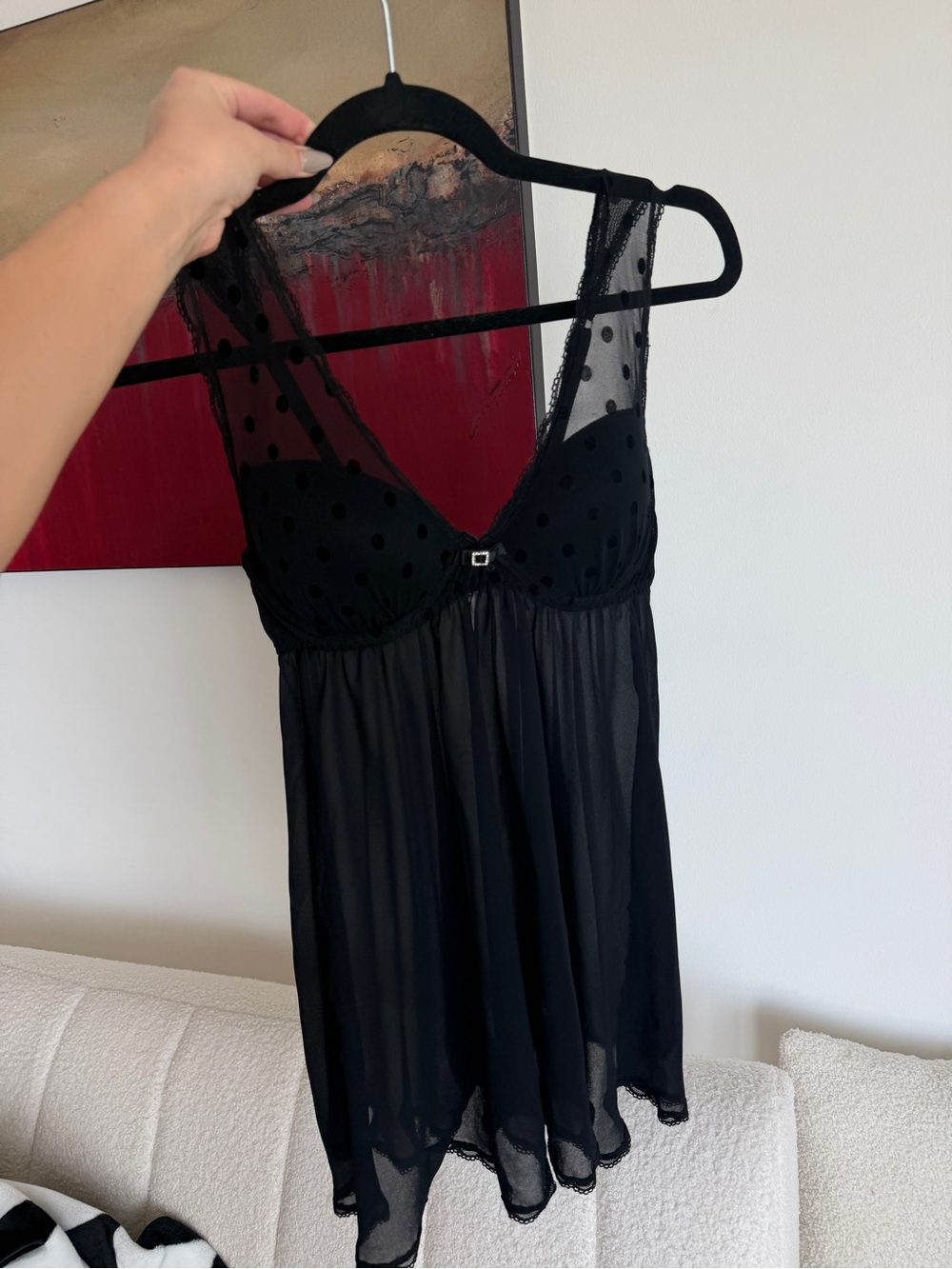 Sheer Black Polka Dot Babydoll Chemise lingerie dress - Picture 2 of 6